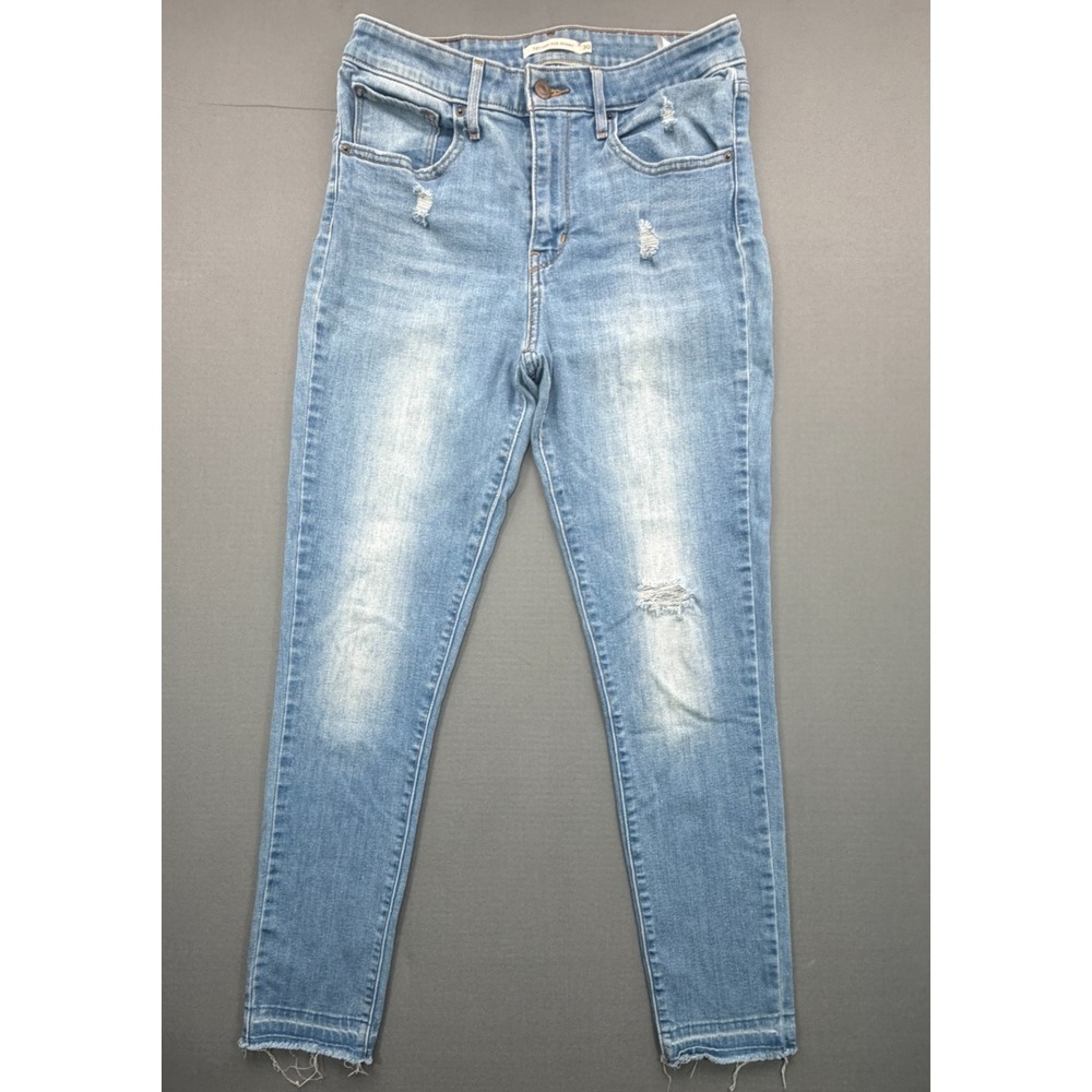 Levis 721 High Rise Skinny Jeans Light Wash Distressed Raw Hem Stretch Womens 30